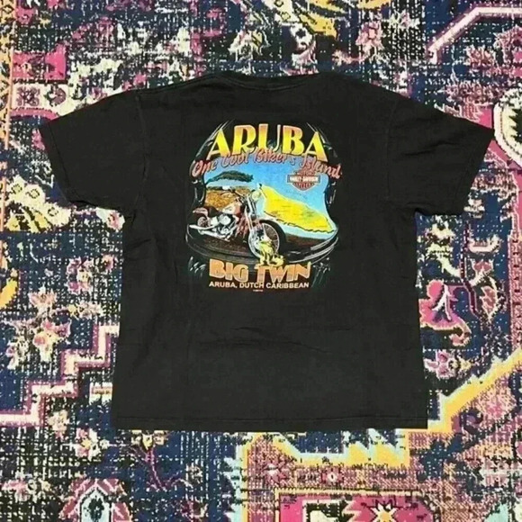 2005 Harley‎ Davidson Men's Black Aruba Dutch Caribbean T-Shirt Size Large - Picture 2 of 2